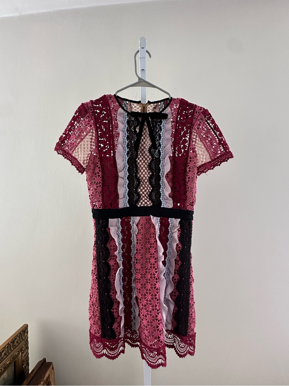 Self-Portrait Burgundy Pink Lace Panel Short Dress